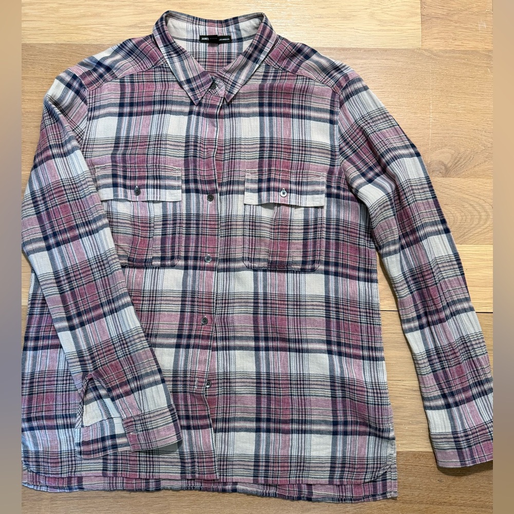 James Perse Pink & Navy Plaid Button-Down Shirt